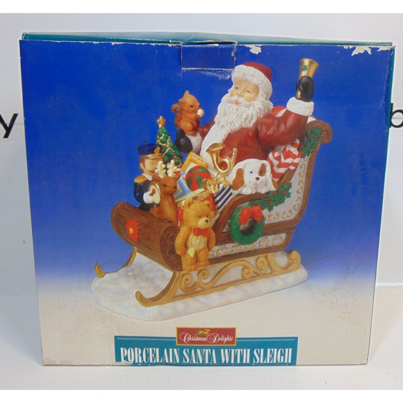 Vintage Christmas Santa Clause With Sleigh Centerpiece Presents Decor Box 10.5" - Picture 14 of 16